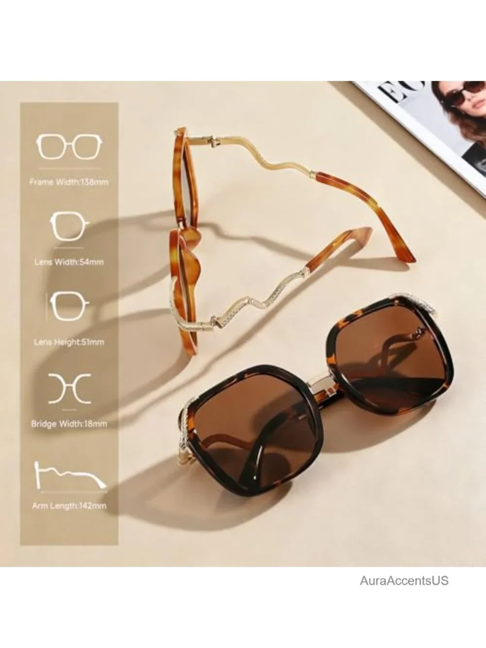 Polarized Oversized Square Sunglasses UV Protection Vintage Style